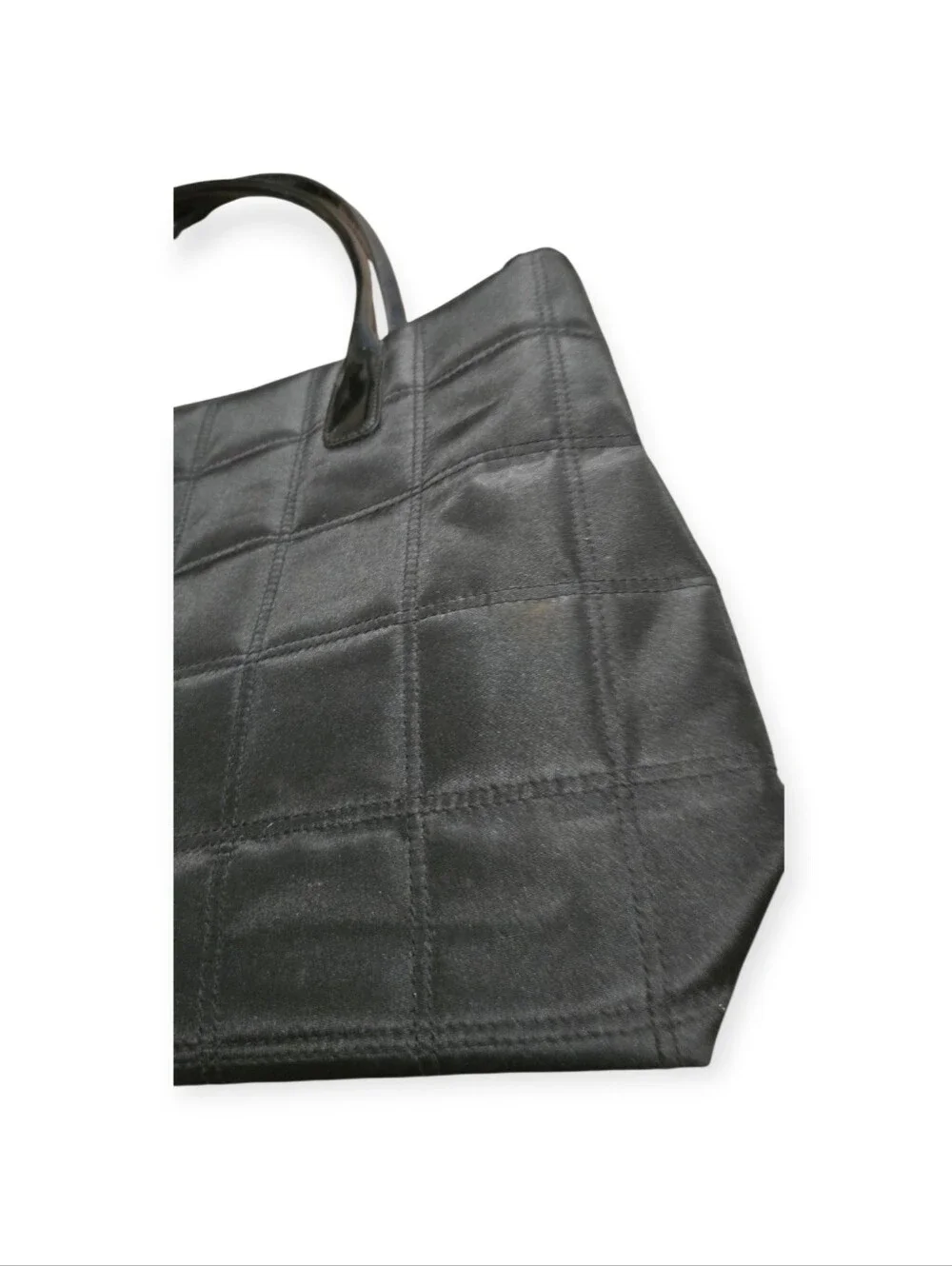 Givenchy Parfums tote bag in black quilted nylon with patent leather handles.